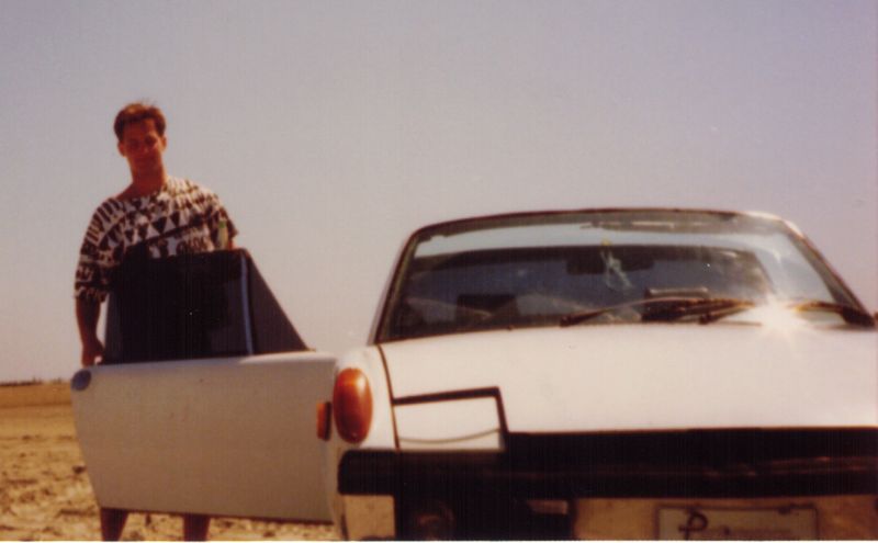 White 1973 Porsche 914 1.7, the first 914, bought in 1988, at the beach